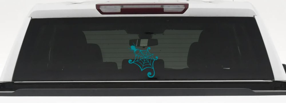Spider in Web Car or Truck Window Decal Sticker (Turquoise Blue)