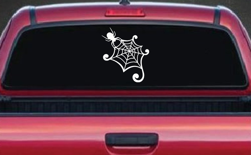 Spider in Web Car or Truck Window Vinyl Decal Sticker (White)