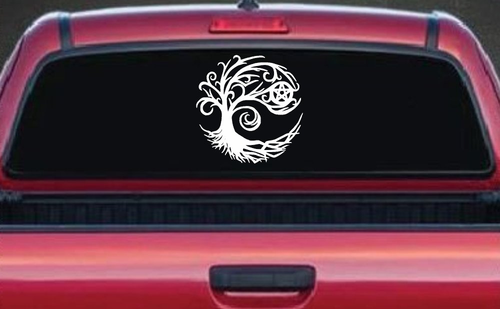 Wicca Wiccan Witch Witching Tree Gothic Halloween Car or Truck Window Decal Sticker (White)