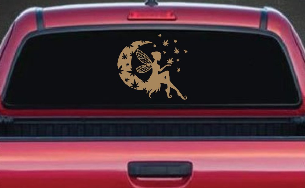 Marijuana Cannabis Moon Fairy Car or Truck Window Decal Sticker