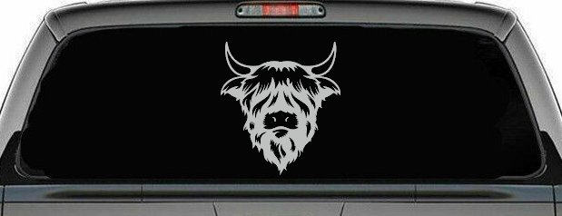 Cute Long Haired Highland Bull Car or Truck Window Decal Sticker