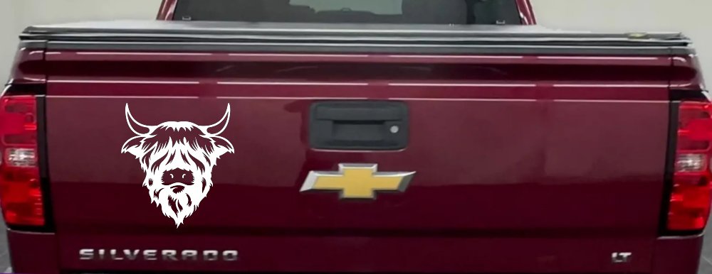 Cute Long Haired Highland Bull Car or Truck Window Vinyl Decal Sticker (White)