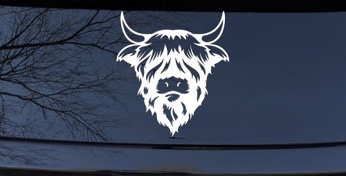 Cute Long Haired Highland Bull Car or Truck Window Vinyl Decal Sticker (White)