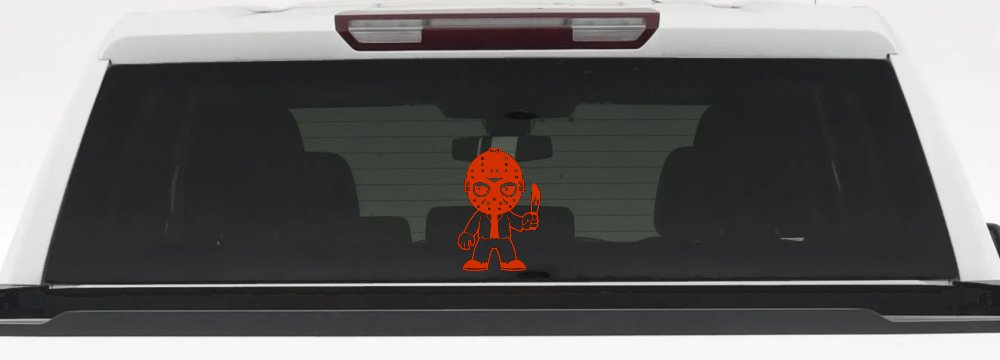 Baby Kid Jason Friday Gothic Halloween Car or Truck Window Decal Sticker (Orange Red)