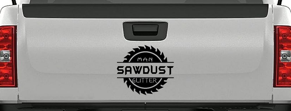 Sawdust Man Glitter Saw Blade Car or Truck Window Decal Sticker (Black)