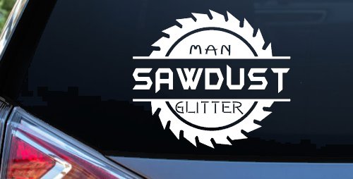 Sawdust Man Glitter Saw Blade Car or Truck Window Decal Sticker (White)