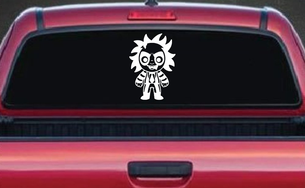 Baby Kid Beetlejuice Gothic Halloween Car or Truck Window Vinyl Decal Sticker (White)