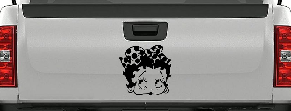 Betty Boop Head with Polka Dot Bow Lady Biker Cartoons Car or Truck Window Vinyl Decal Sticker (Black)