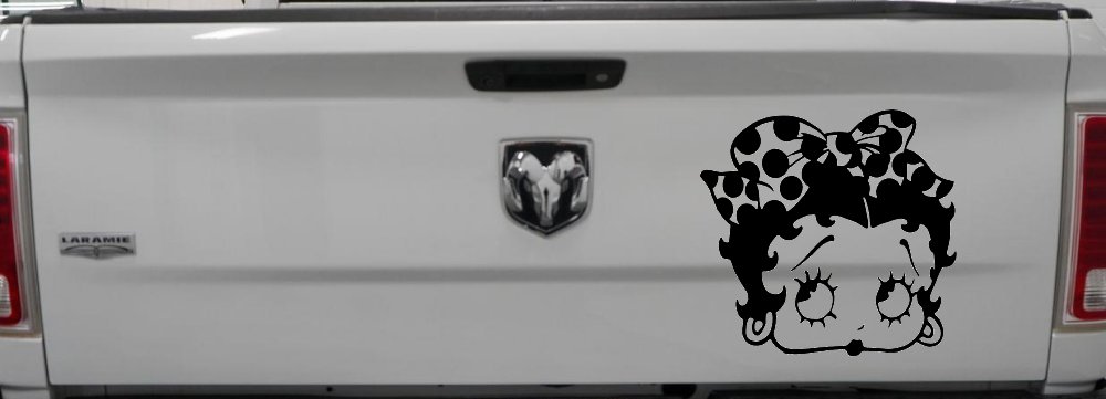Betty Boop Head with Polka Dot Bow Lady Biker Cartoons Car or Truck Window Decal Sticker (Black)