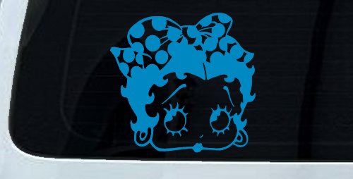 Betty Boop Head with Polka Dot Bow Lady Biker Cartoons Car or Truck Window Decal Sticker (Blue)