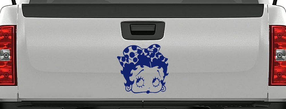 Betty Boop Head with Polka Dot Bow Lady Biker Cartoons Car or Truck Window Decal Sticker (Navy)