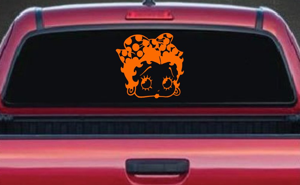 Betty Boop Head with Polka Dot Bow Lady Biker Cartoons Car or Truck Window Decal Sticker (Orange)