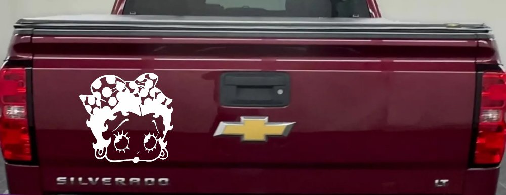 Betty Boop Head with Polka Dot Bow Lady Biker Cartoons Car or Truck Window Vinyl Decal Sticker (White)