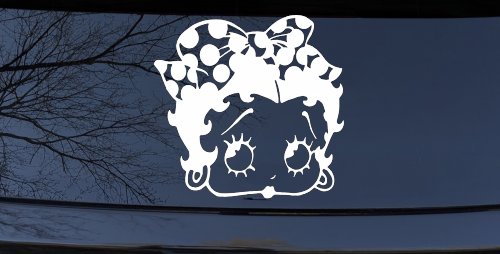 Betty Boop Head with Polka Dot Bow Lady Biker Cartoons Car or Truck Window Decal Sticker (White)