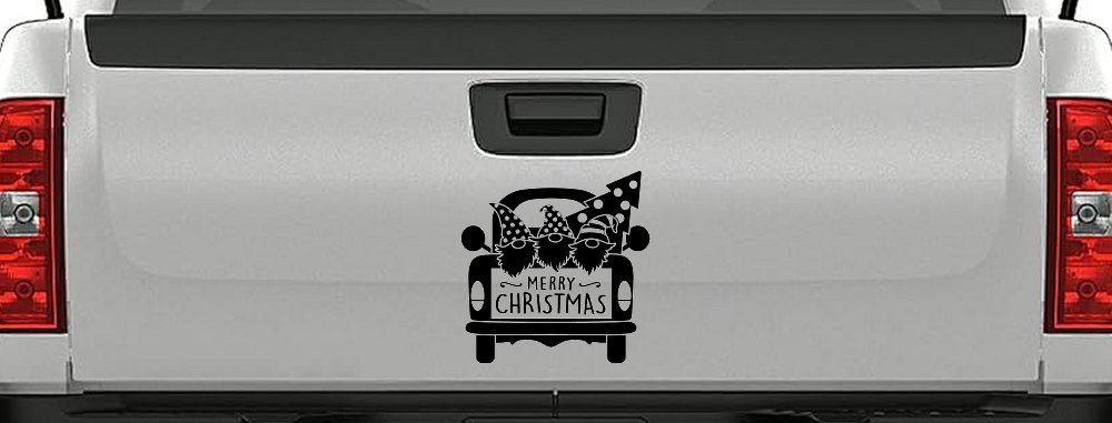 Merry Christmas Gnomes in Truck Bed Christian Car or Truck Window Decal Sticker