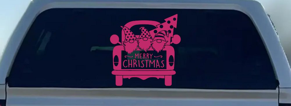 Merry Christmas Gnomes in Truck Bed Christian Car or Truck Window Decal Sticker