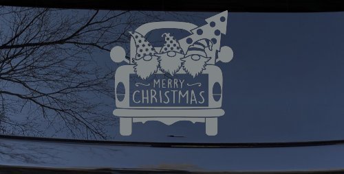 Merry Christmas Gnomes in Truck Bed Christian Car or Truck Window Decal Sticker