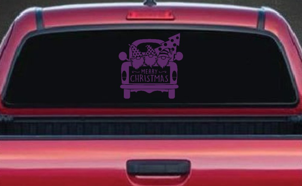 Merry Christmas Gnomes in Truck Bed Christian Car or Truck Window Decal Sticker