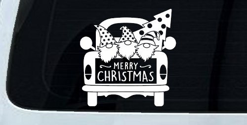 Merry Christmas Gnomes in Truck Bed Christian Car or Truck Window Decal Sticker
