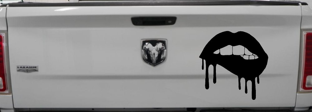 Biting Bleeding Lips Gothic Halloween Car or Truck Window Decal Sticker (Black)