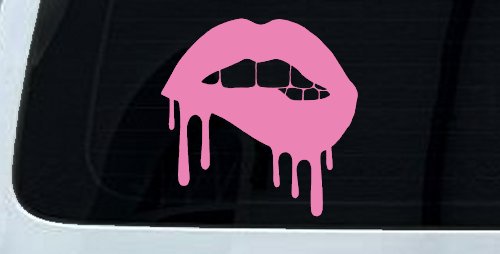 Biting Bleeding Lips Gothic Halloween Car or Truck Window Decal Sticker (Pink)