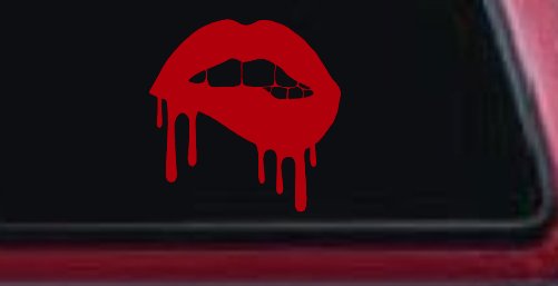 Biting Bleeding Lips Gothic Halloween Car or Truck Window Decal Sticker (Red)