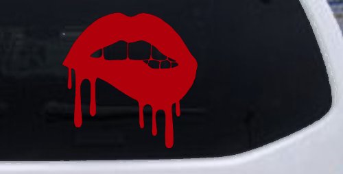 Biting Bleeding Lips Gothic Halloween Car or Truck Window Decal Sticker