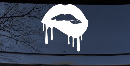 Biting Bleeding Lips Gothic Halloween Car or Truck Window Vinyl Decal Sticker (White)