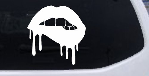 Biting Bleeding Lips Gothic Halloween Car or Truck Window Decal Sticker (White)