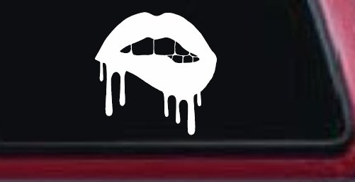 Biting Bleeding Lips Gothic Halloween Car or Truck Window Decal Sticker (White)