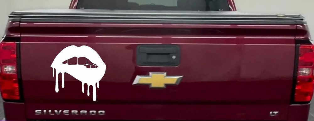 Biting Bleeding Lips Gothic Halloween Car or Truck Window Vinyl Decal Sticker (White)