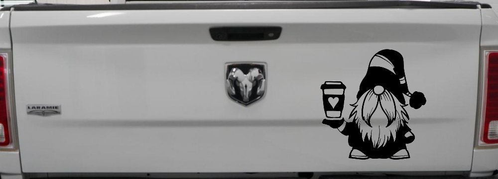 Gnome Love Coffee Heart Car or Truck Window Decal Sticker (Black)