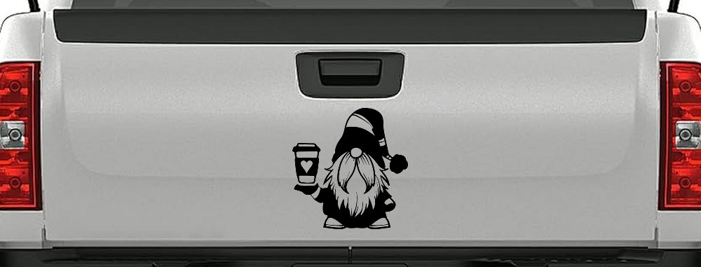 Gnome Love Coffee Heart Car or Truck Window Decal Sticker
