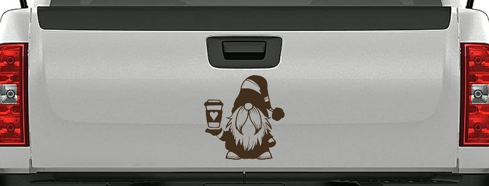 Gnome Love Coffee Heart Car or Truck Window Decal Sticker (Brown)