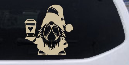 Gnome Love Coffee Heart Car or Truck Window Vinyl Decal Sticker (Desert Sand)