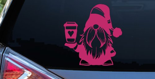 Gnome Love Coffee Heart Car or Truck Window Vinyl Decal Sticker (Hot Pink)