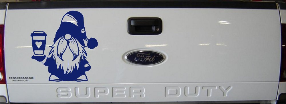 Gnome Love Coffee Heart Car or Truck Window Vinyl Decal Sticker (Navy)