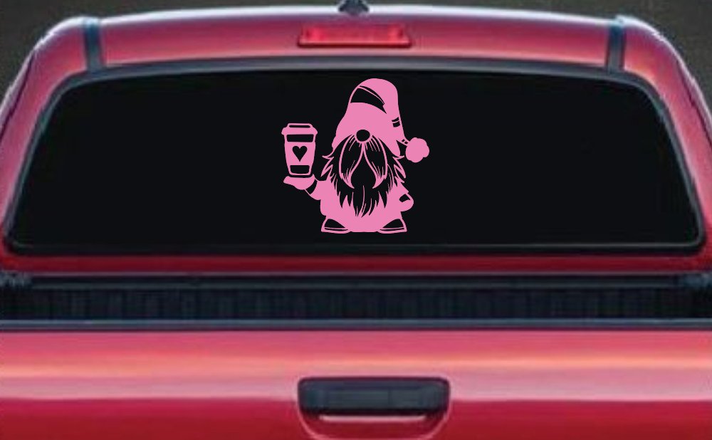 Gnome Love Coffee Heart Car or Truck Window Decal Sticker