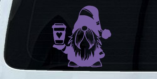 Gnome Love Coffee Heart Car or Truck Window Decal Sticker (Purple)