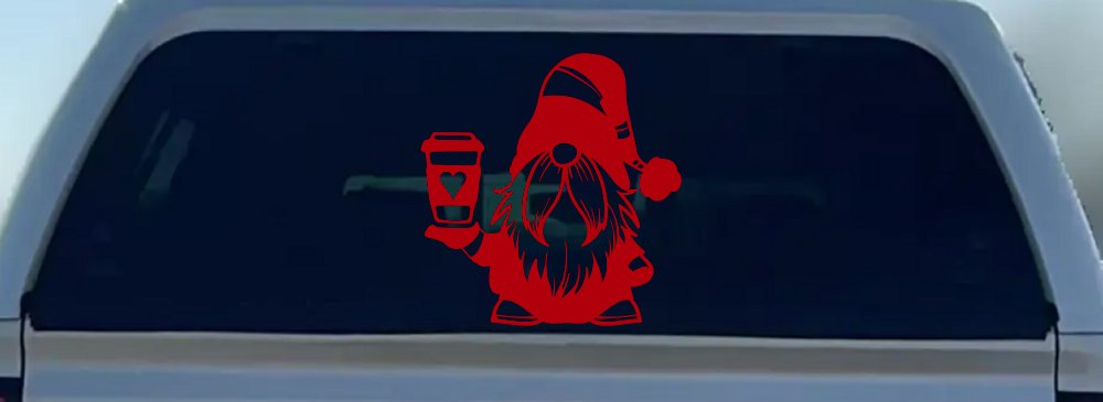 Gnome Love Coffee Heart Car or Truck Window Vinyl Decal Sticker (Red)
