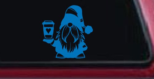 Gnome Love Coffee Heart Car or Truck Window Decal Sticker (Sky Blue)