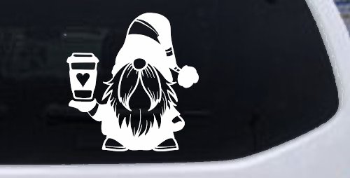 Gnome Love Coffee Heart Car or Truck Window Decal Sticker (White)