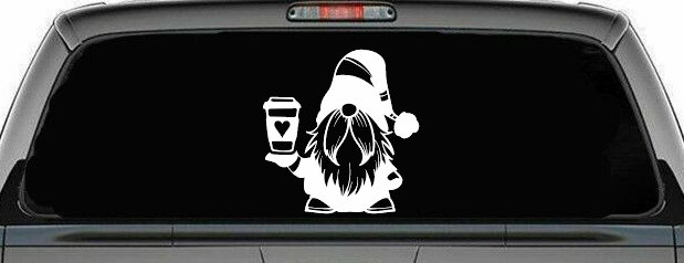 Gnome Love Coffee Heart Car or Truck Window Vinyl Decal Sticker (White)