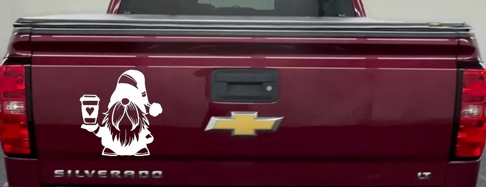 Gnome Love Coffee Heart Car or Truck Window Vinyl Decal Sticker (White)