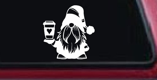Gnome Love Coffee Heart Car or Truck Window Decal Sticker