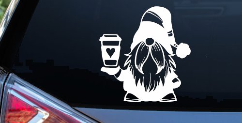 Gnome Love Coffee Heart Car or Truck Window Decal Sticker (White)