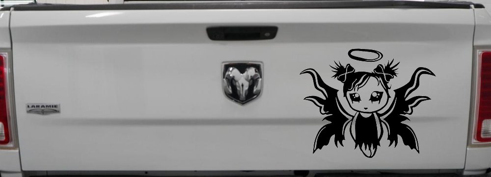 Gothic Girl Fallen Angel Gothic Halloween Car or Truck Window Vinyl Decal Sticker (Black)