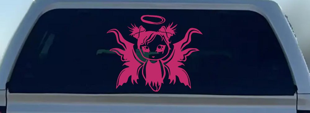Gothic Girl Fallen Angel Gothic Halloween Car or Truck Window Decal Sticker (Hot Pink)