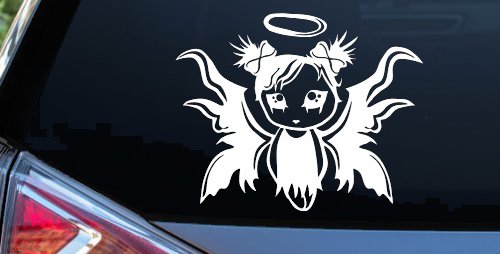 Gothic Girl Fallen Angel Gothic Halloween Car or Truck Window Vinyl Decal Sticker (White)