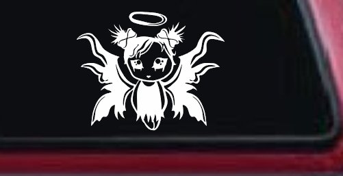 Gothic Girl Fallen Angel Gothic Halloween Car or Truck Window Decal Sticker (White)